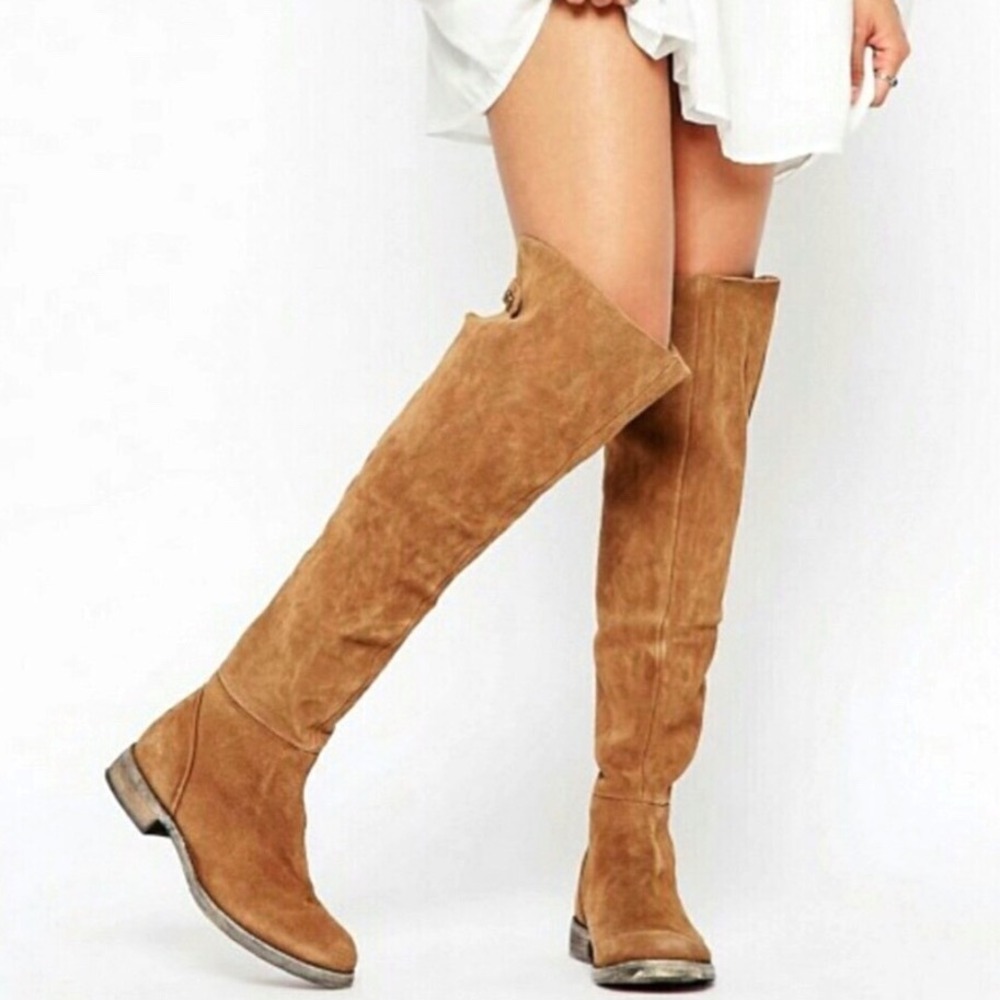 Free People Carlisle Boot Suede Brown Over The Knee Distressed Tall Boots 40